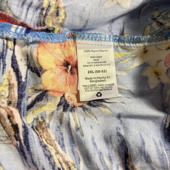 George Men Button Up Shirt 2XL Blue Floral Hawaiian Tropical Palm Trees Collar - Picture 6 of 11